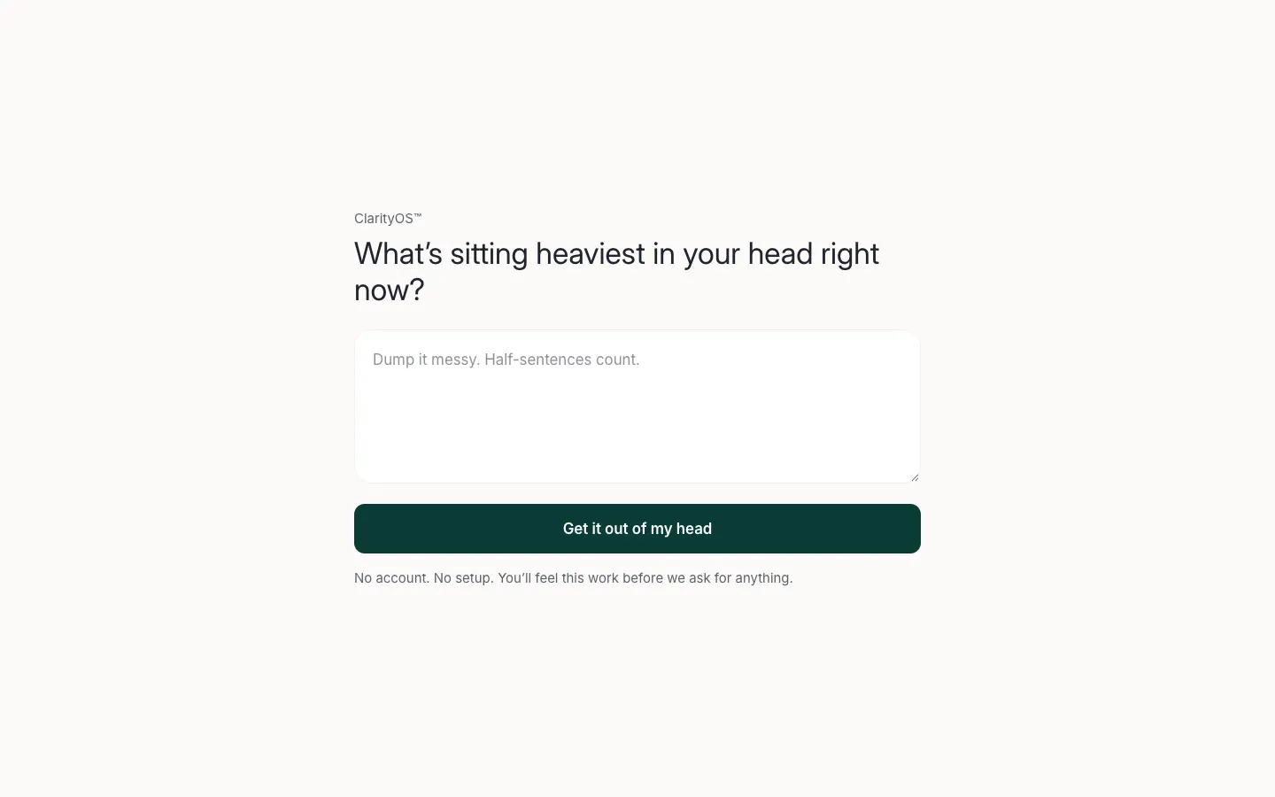 The LOADLESS app’s first screen: one text box asking what is sitting heaviest in your head right now.